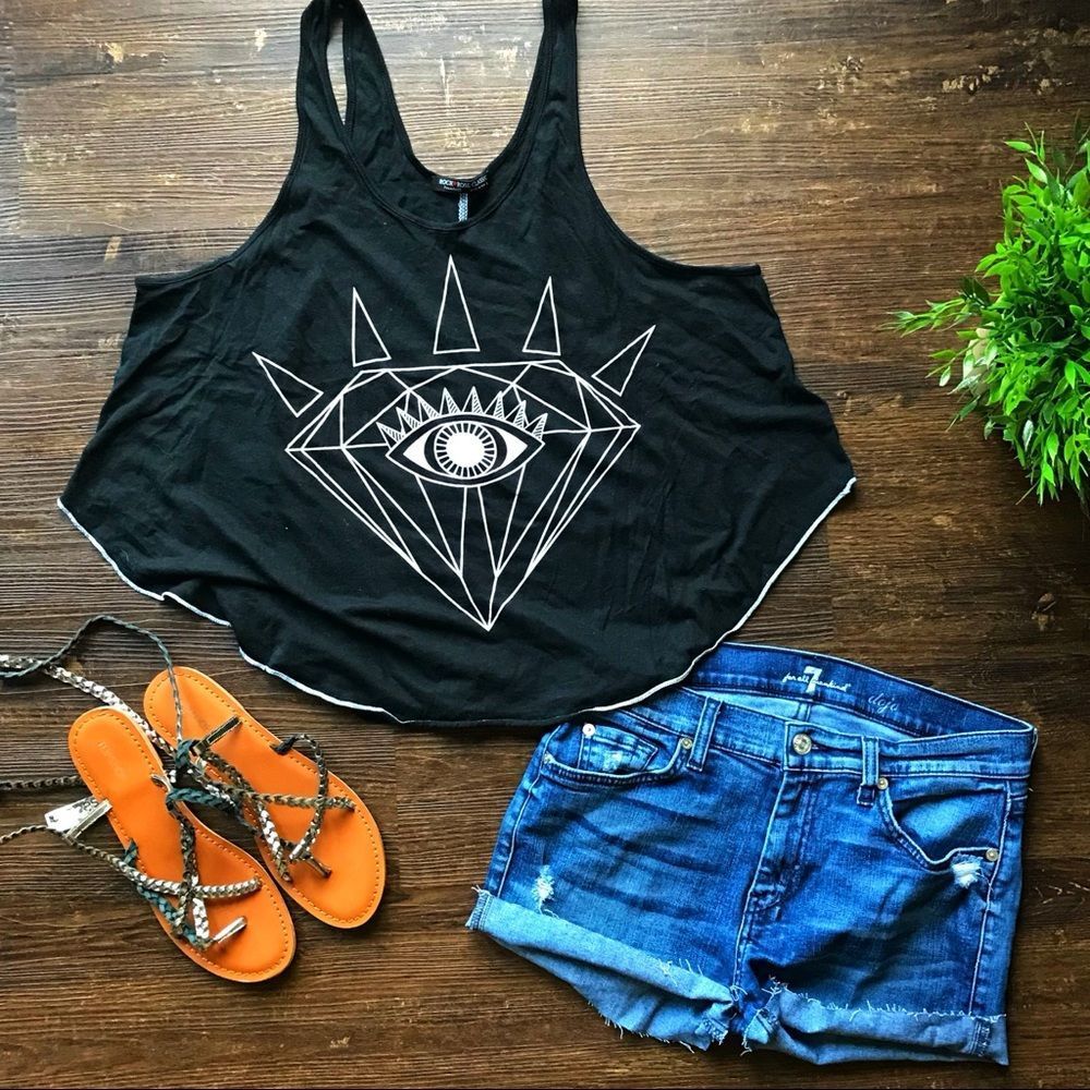 Diamond Eye Cropped Flowy Tank Black L Large